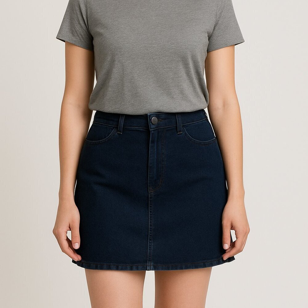 Topshop Women's Blue Denim Stretch Mini Skirt – Size: 14